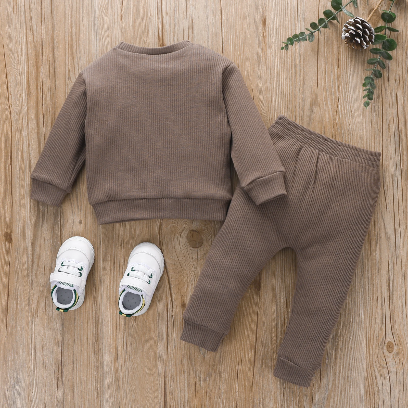 -06-02 Lioraitiin 0-4Years Little Toddler Boy Round Neck Long Sleeve Embroidered Bear Patch Tops Elastic Waist Long Pant