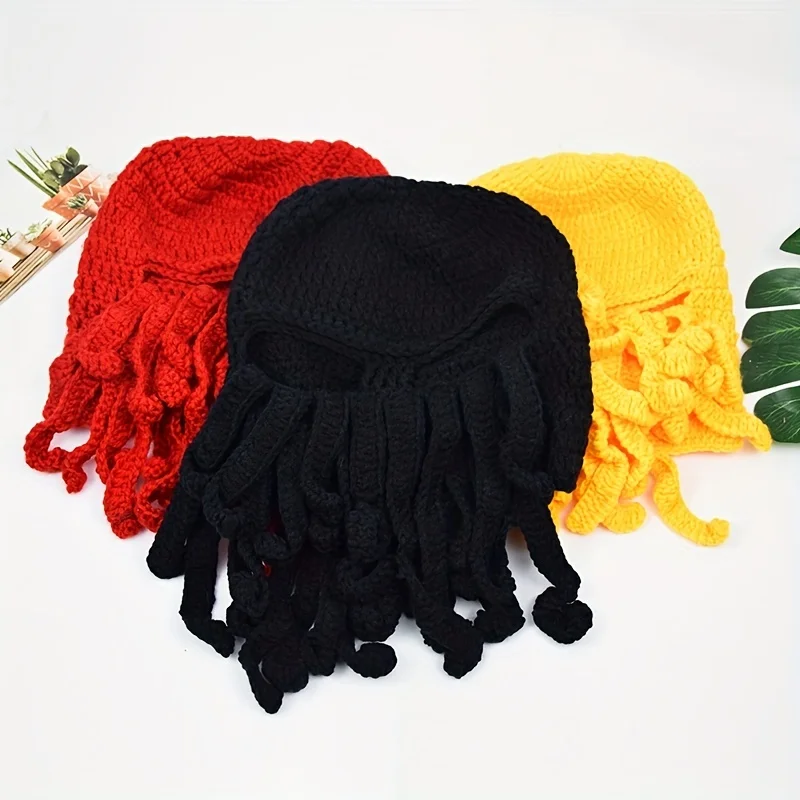 Europäische und amerikanische hand gewebte lustige Party Octopus Bart Hut häkeln Cthulhu Männer und Frauen gestrickt Wind maske Hut Halloween ani