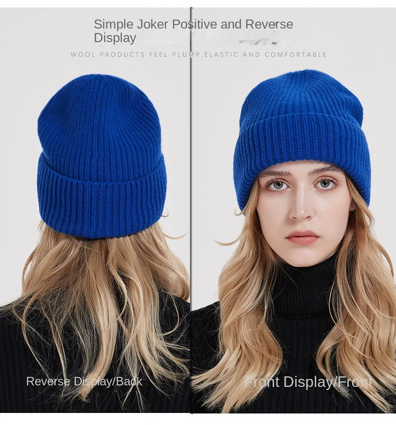 100% Merino Wool New Beanie Winter Women Men Boys Girls Crochet Skullies Hat Solid Color Autumn Knitted Beanies Caps 3