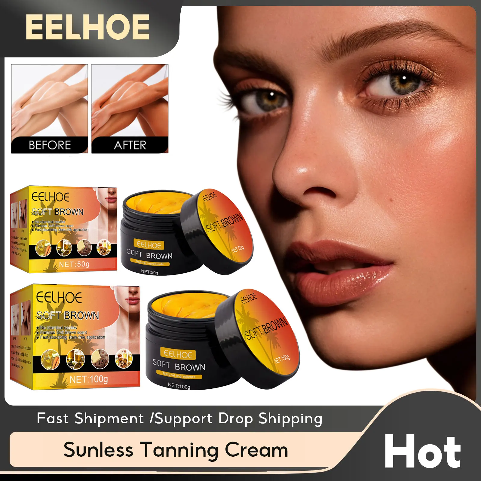 

EELHOE Tanning Cream Face Body Long Lasting Bronzer Skin Tanner Suntan Protect Radiation Nourishing Natural Self-Tanning Lotion