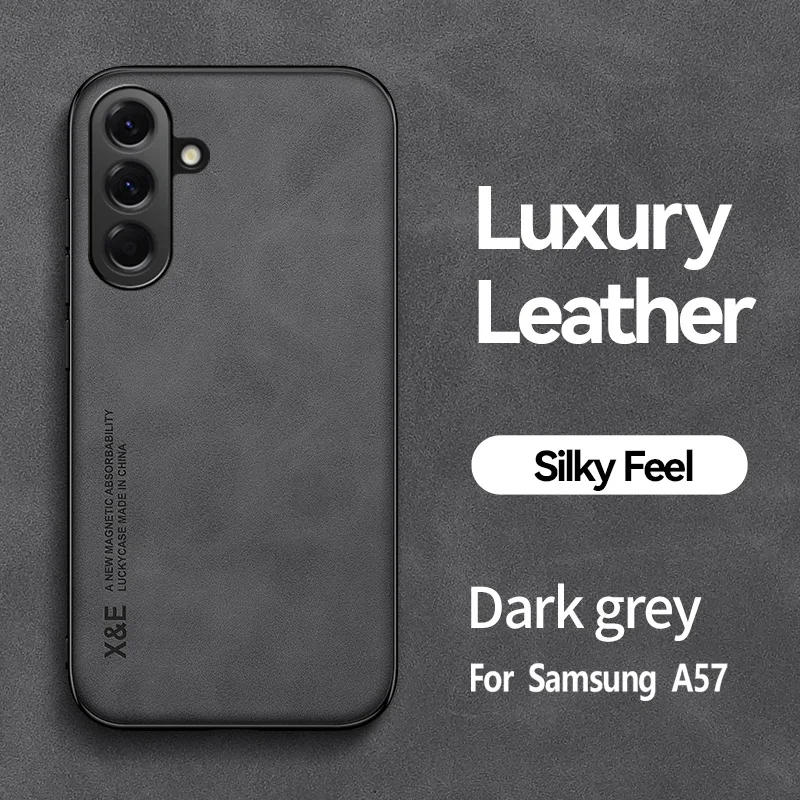 Premium Skin Feel Leather Phone Case with Magnetic Car Holder - Soft Silicone Protective Cover