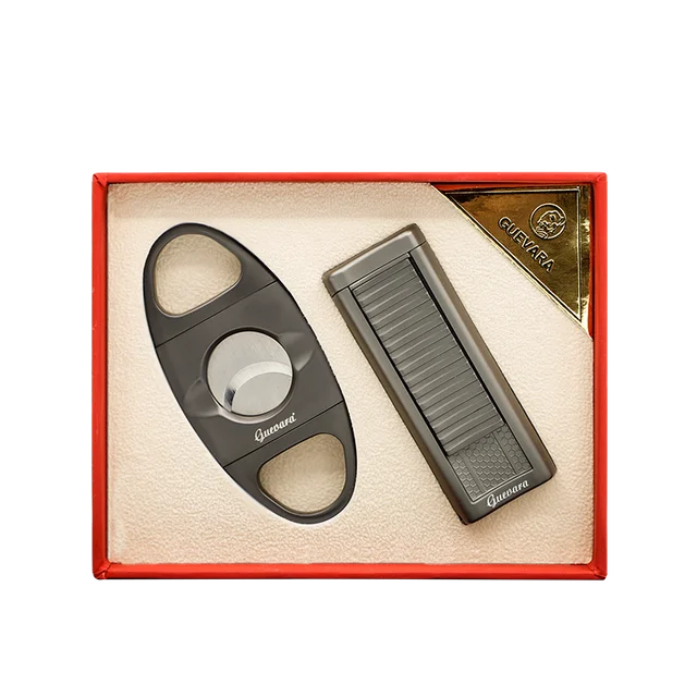 GUEVARA Cigar Set Smoking Accessories Cigar Lighter Cutter 2 Torch Jet