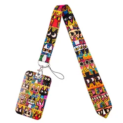 Floral Cartoon Cat Lanyard with ID Card Holder - Stylish Neck Strap (1)