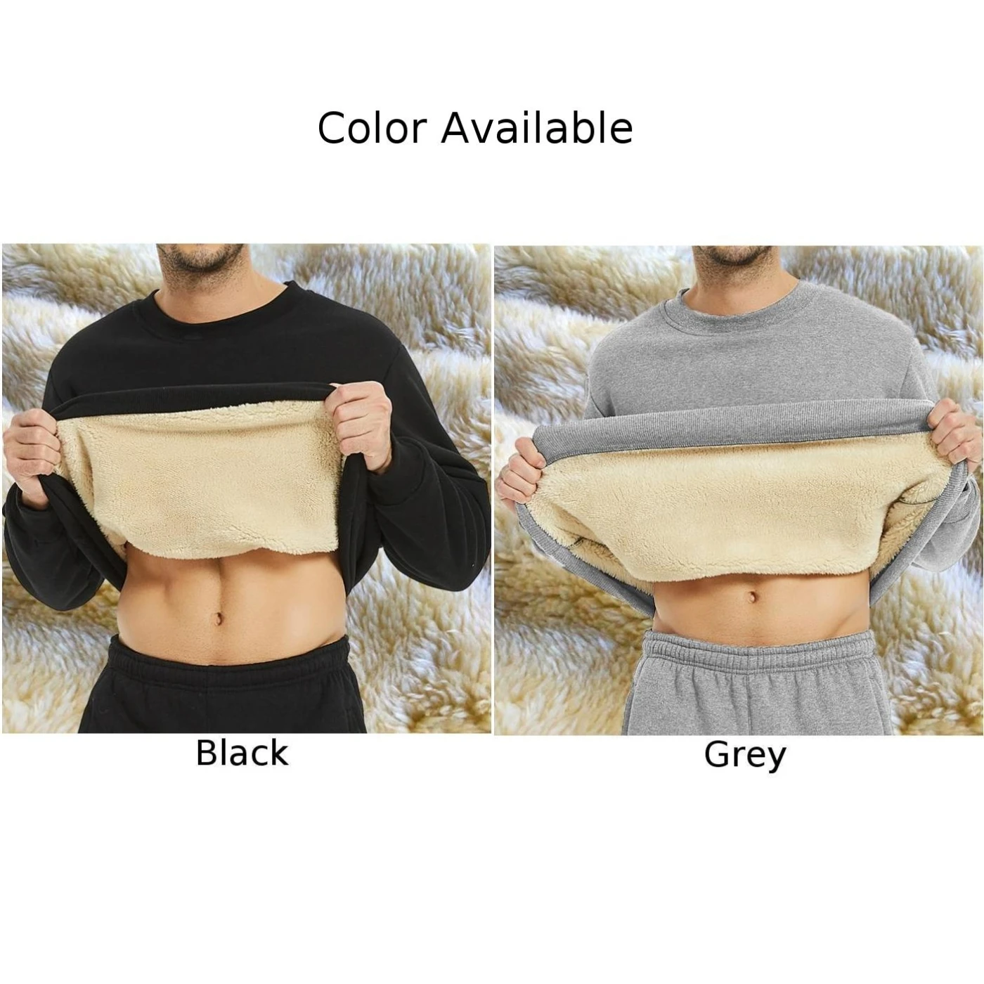 Winter Men's Warm Fleece Lined Thermal Underwear Tops Solid Crew Neck Pullovers Sweatshirt Thick Comfortable Long Sleeve Tees
