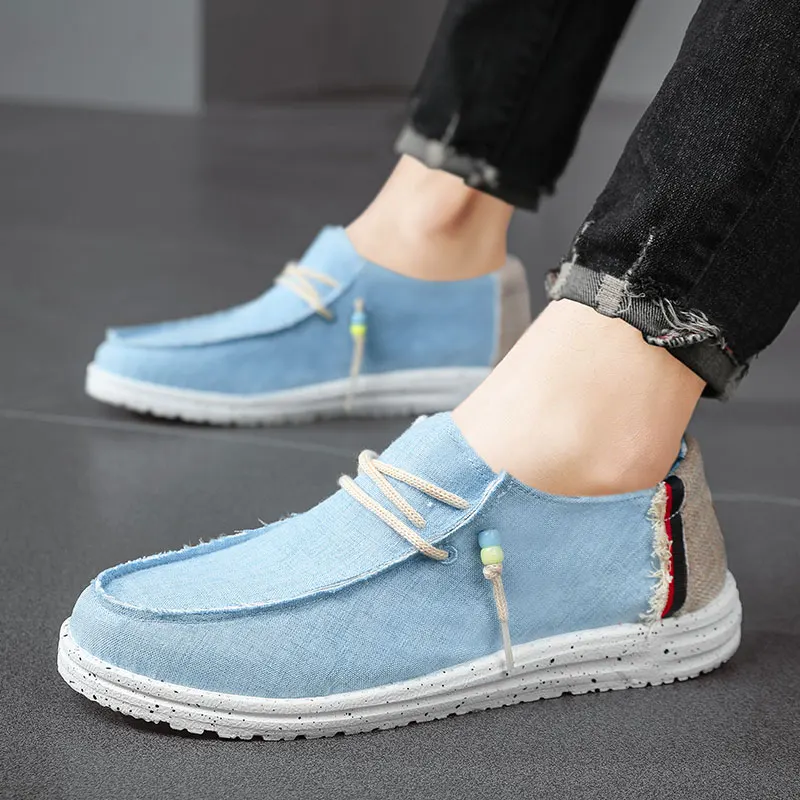 Spring Summer Blue Men's Casual Boat Shoes Lightweight Slip-on Driving Shoes Men Low-cut Breathable Canvas Men Shoes Loafers 3