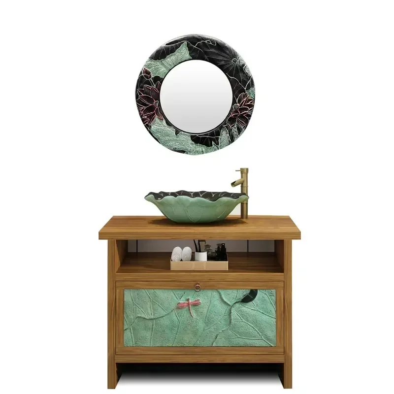 S~Modern Chinese Style Bathroom Cabinet Combination Floor Washstand Bathroom Cabinet Wash Basin Suit
