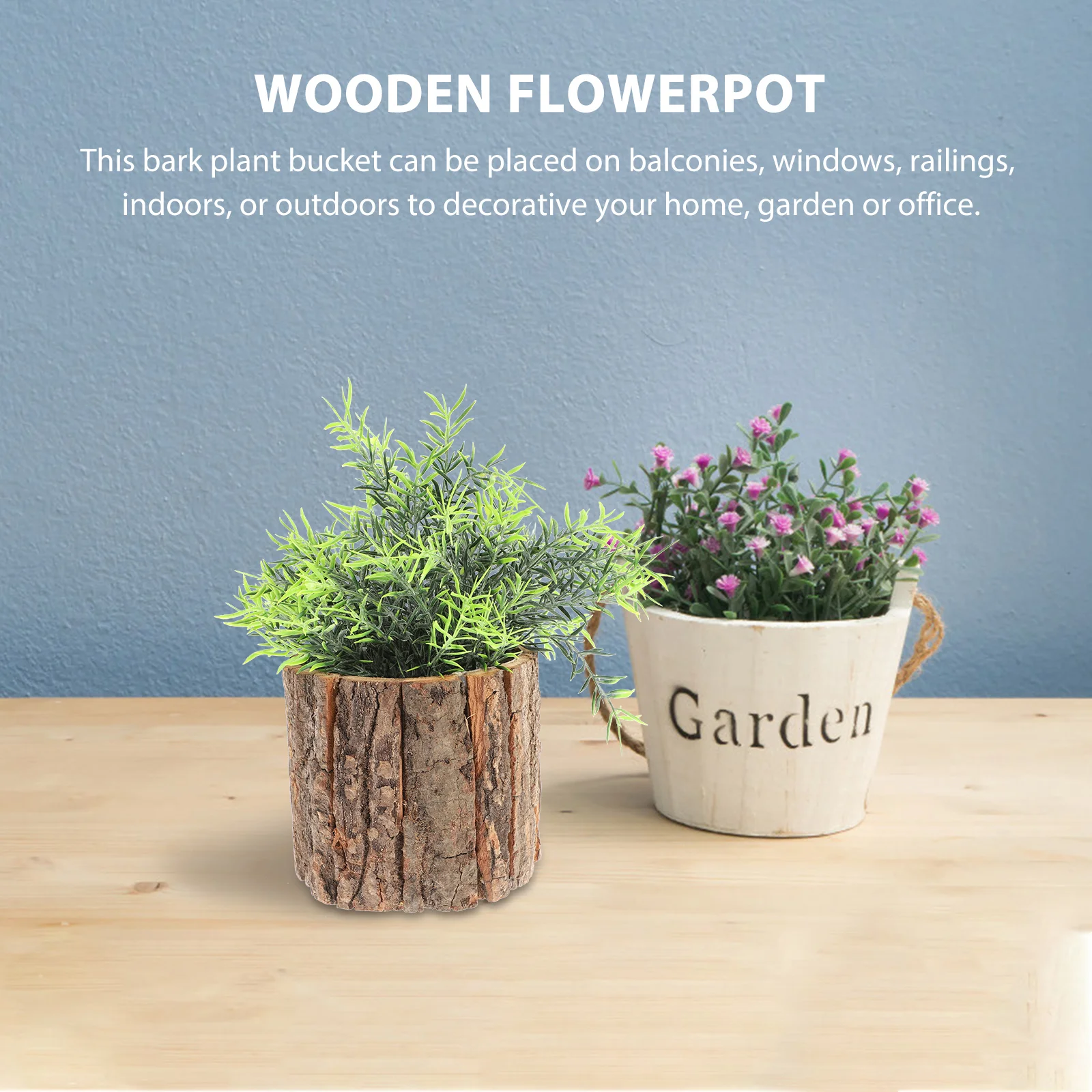 Generic Wooden Flower Pot Natural Wood Bark Flower Bucket Barrel Planters Rustic Shabby Vase Farmhouse Planter Pot 2