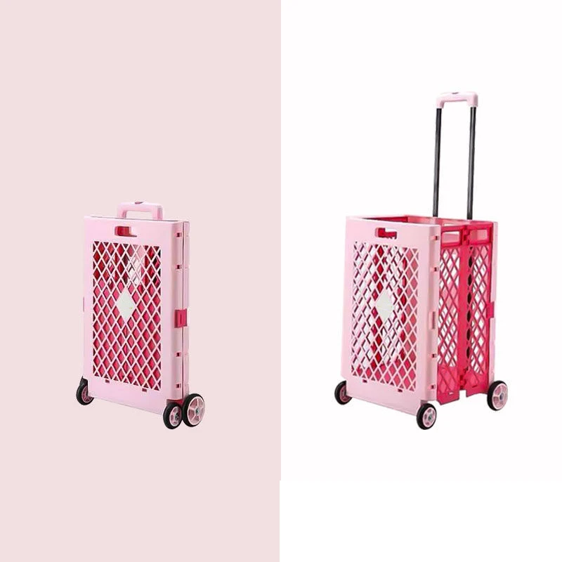 Folding Trolley Portable Lightweight Cart With 4 Wheels And Telescopic