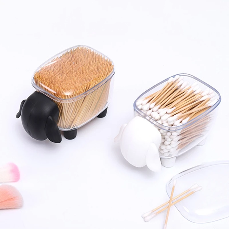 Desktop Storage Kit Cartoon Cosmetic Pads Holder Dispener with Removable Lid for Dental Flossers Makeup Paper Clamp Cotton Swabs Binder Ring