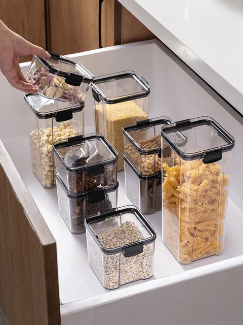 Boîte de rangement en plastique transparente, divers aliments, réservoir  hermétique, organisateur de cuisine - AliExpress