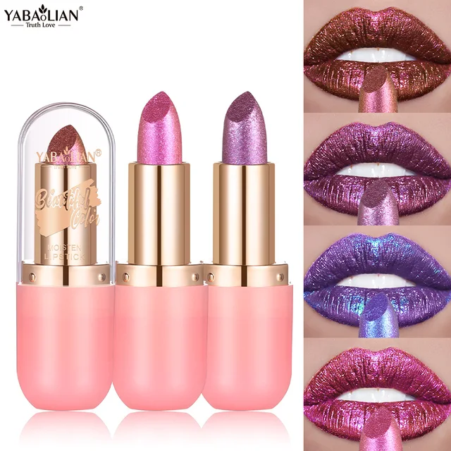 Metallic Violet Chameleon Lipstick Color Changing Matte Glitter Diamond Lipstick Waterproof Pearl Shine Lip Gloss Sexy Makeup