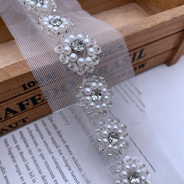 Nastro Di Perle E Pizzo Nero - 3 Metri, Larghezza 1.5 Cm, Per Abiti Da Sposa E Decorazioni - Foto 10