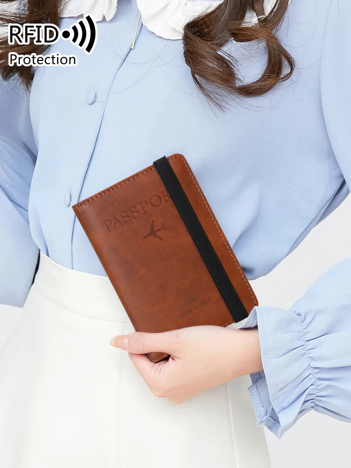 Portefeuille Passeport World Travel - Cuir Vaccin RFID Vintage