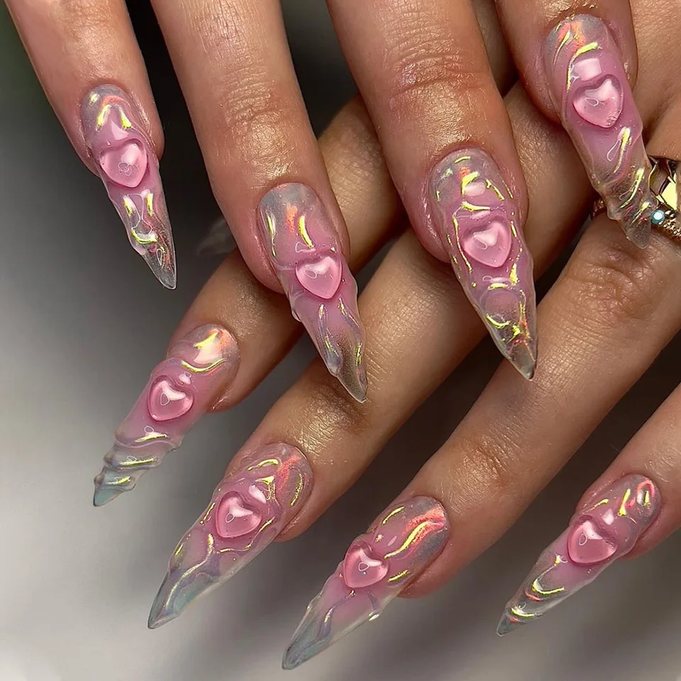 24 Pack Long Almond Pink Press On Nails