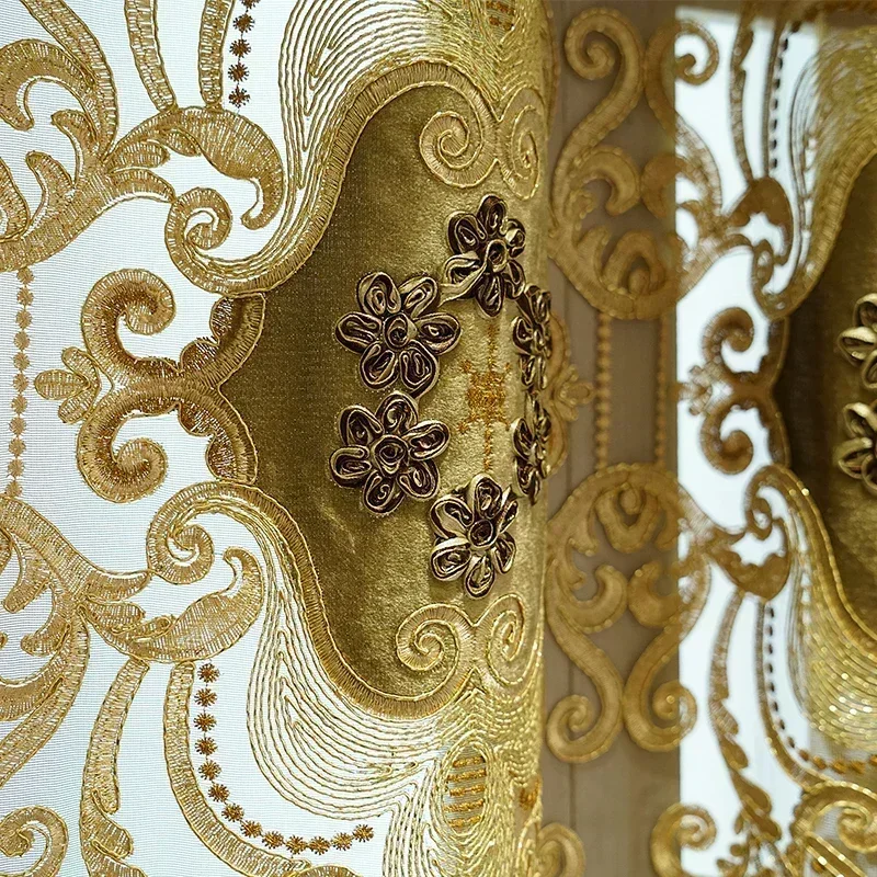 Embroidered Curtains for Living Room Dining Bedroom Valance European Style Chenille Luxury Shading Elegant Windows
