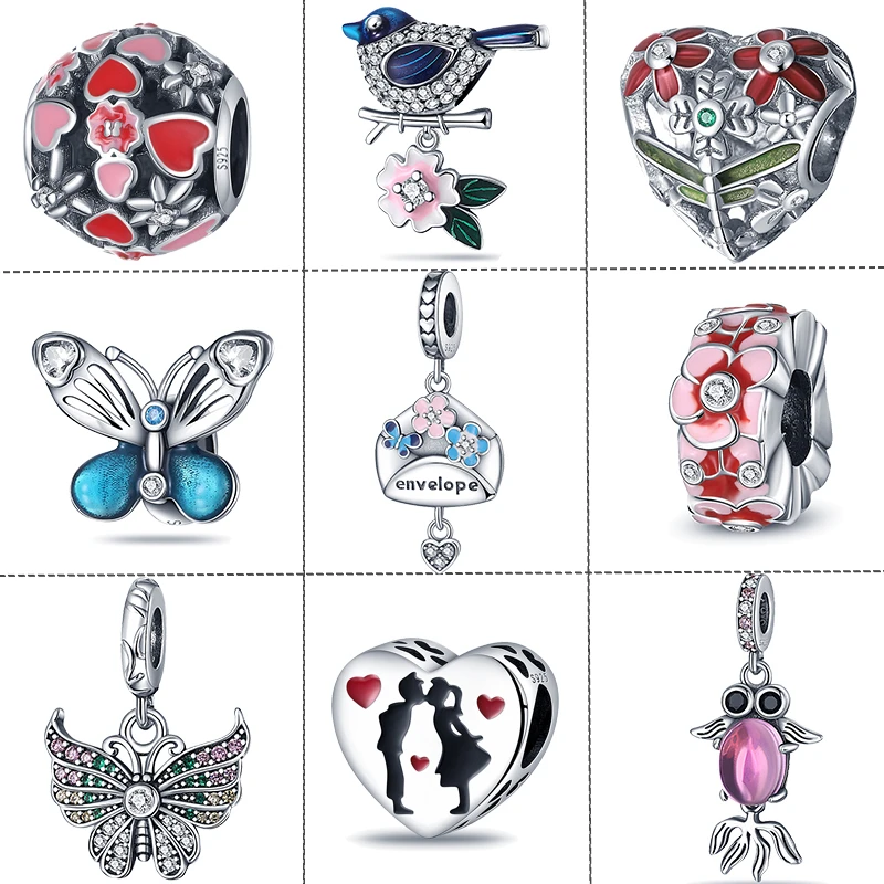 

Fit Original Pandora Bracelet 925 Silver Woodpecker Butterfly Flowers Lovers Beads Charms Jewelry Women Valentine's Day Gifts