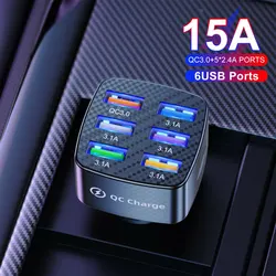 1x Portable 6 Ports Car USB Charger 15A QC3.0 Quick Charge For -Benz Bmw Cadillac Chevroler Ford Honda Toyota Volkswagen