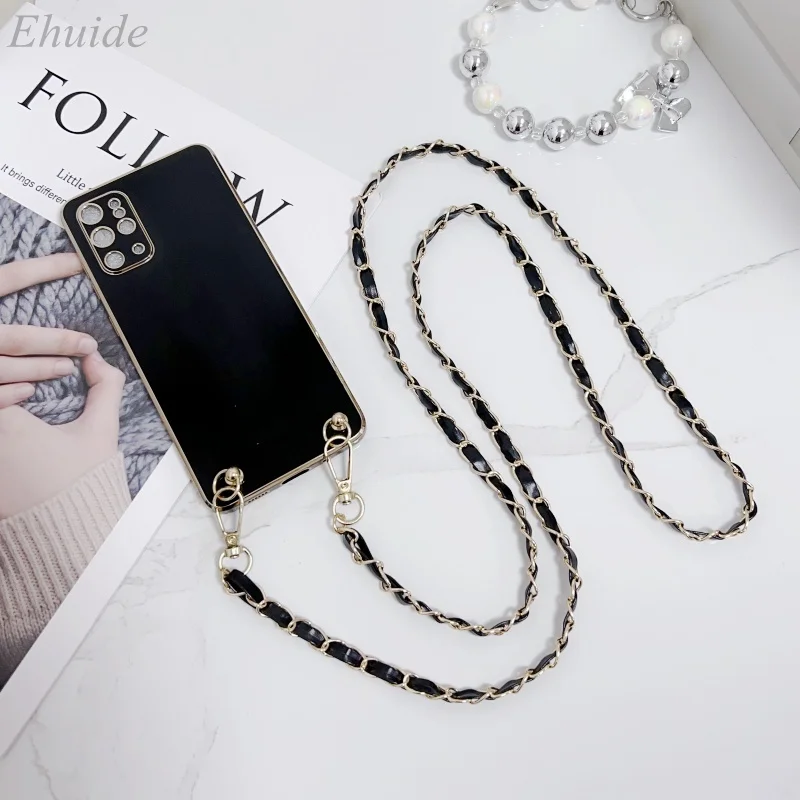 Plating Metal PU Leather Crossbody Lanyard Strap Case