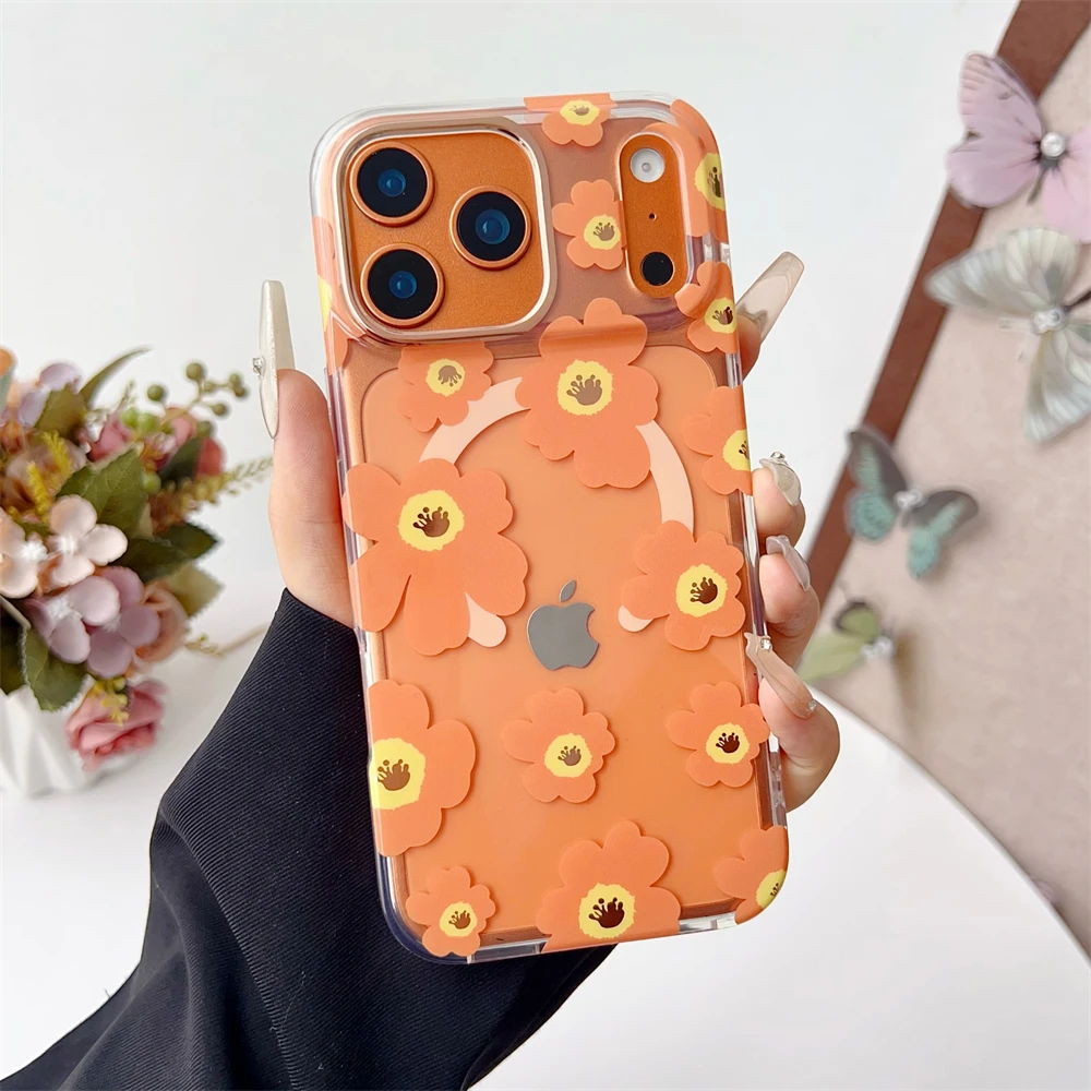 Floral Magnetic Clear Phone Case with MagSafe Wireless Charging Compatibility