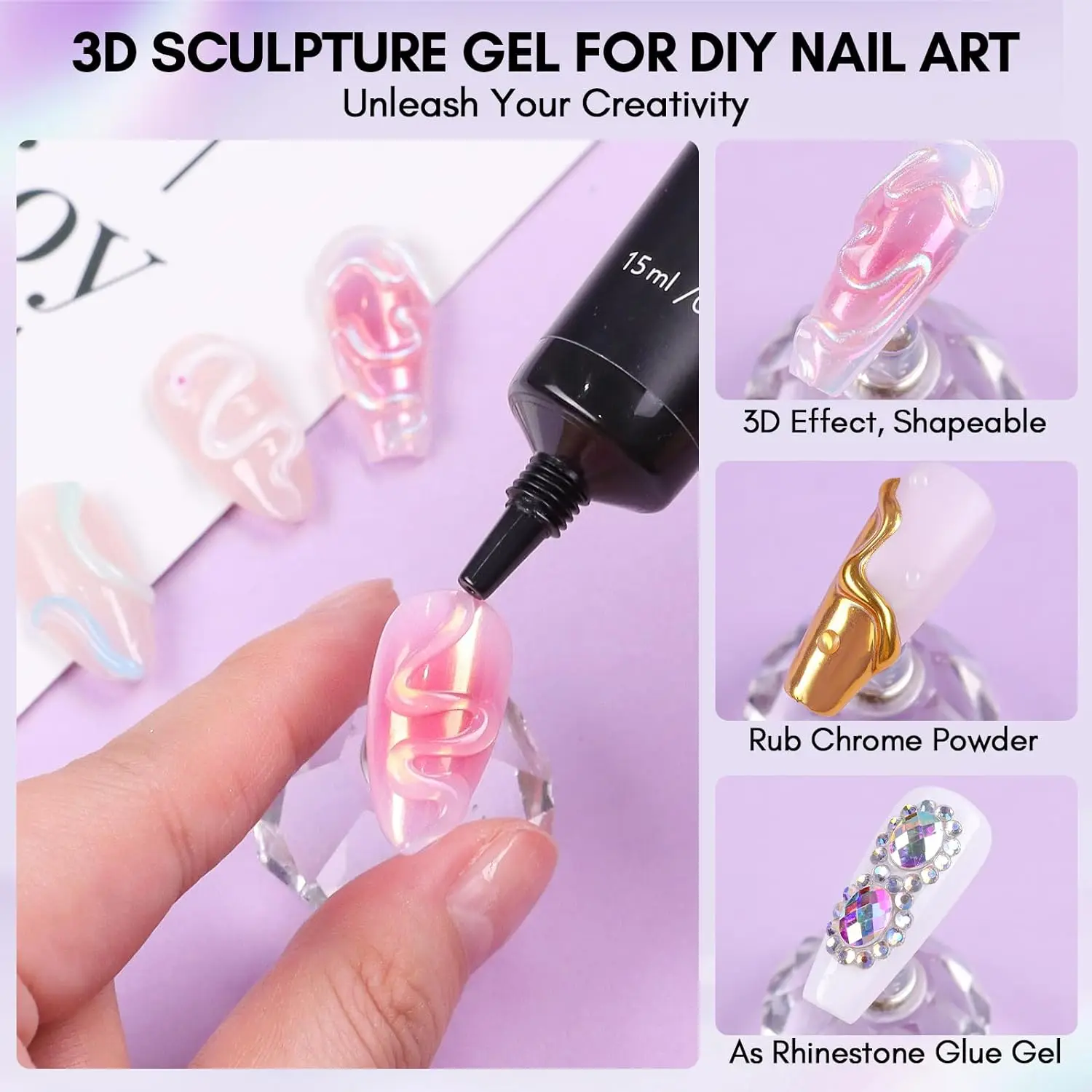 Makartt 15g 3D Sculpting Gel Nail Glue for Nail Designs and DIY Nail Art - Clear Gel Polish for Drawing, Molding, Sculpture 5