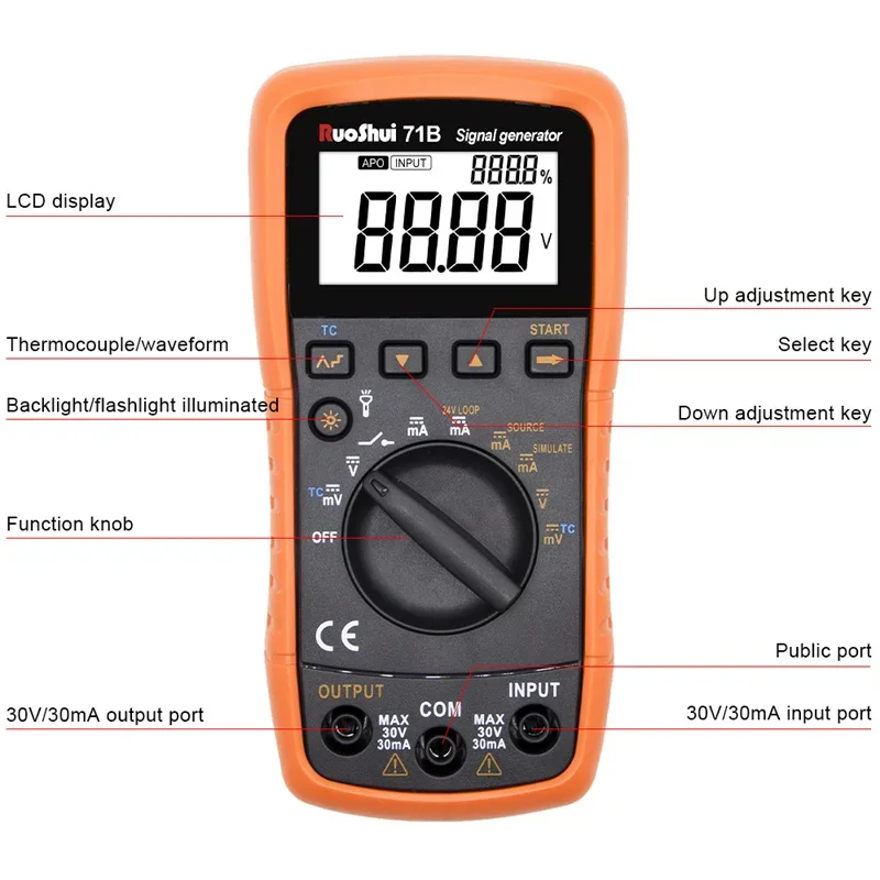 VC71B Signal Generator 4-20ma Current Voltage Analog Signal Source Handheld Process Calibrator Voltage Current Signal Generator 5