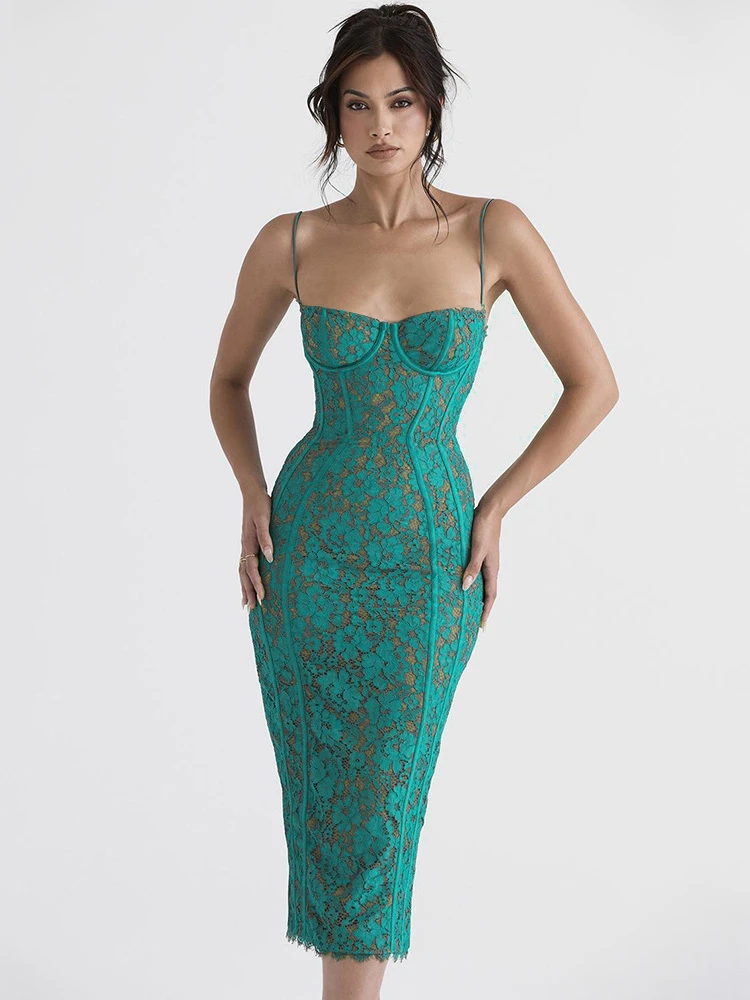 

BEVENCCEL 2023 Summer New Women's Elegant Lace V-Neck Sleeveless Sexy Fit Midi Bandage Dress Elegant Celebrity Photo Dress