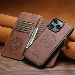 Premium PU Leather Wireless Charging Wallet Stand Phone Case with Magnetic Flip Cover - iPhone 18 Pro (Brown)