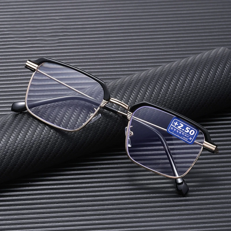 

Women's Trendy Far Sight Glasses Luxury Metal Reading Glasses Presbyopia Unisex Business Style Half Frame Transparent Eyewear