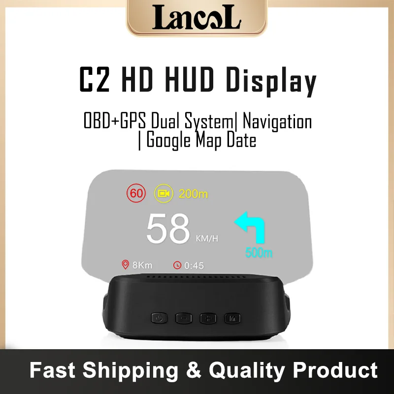 C2 Auto Hud Gps Obd2 Head Up Display Car Projector Speedometer.