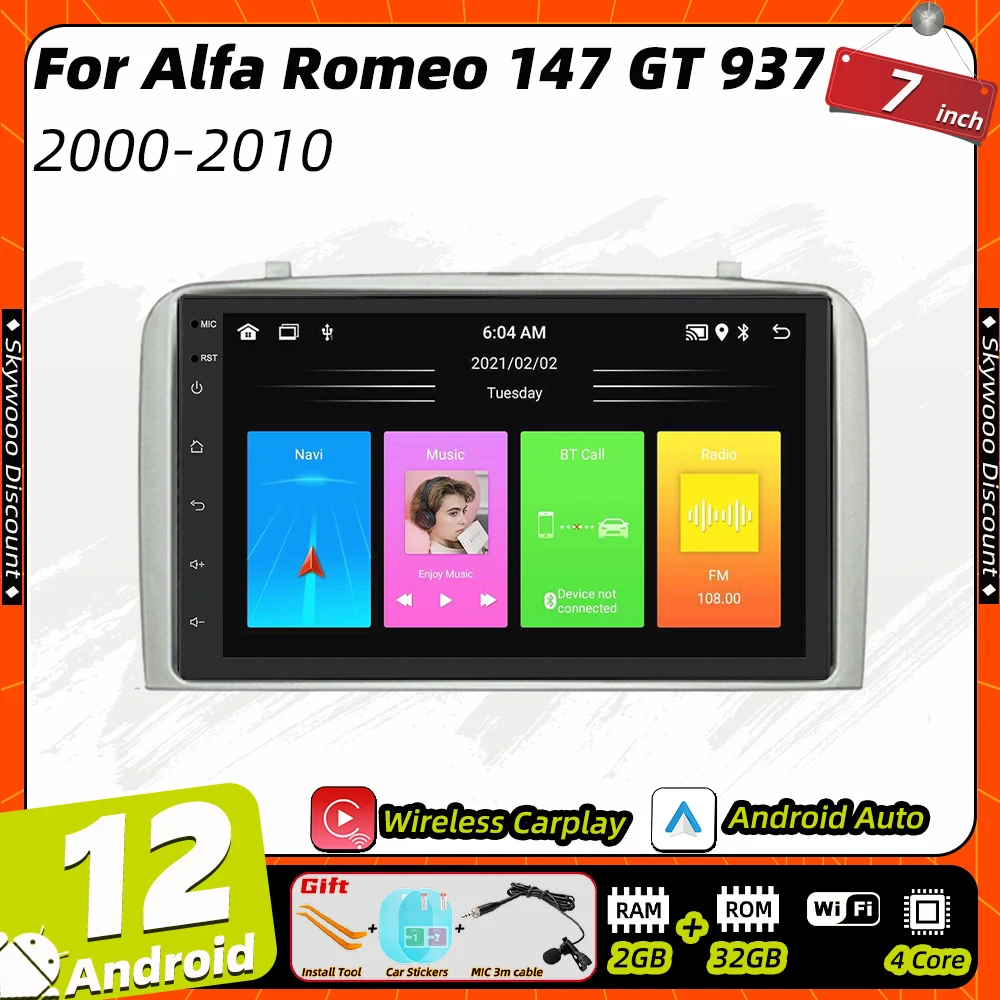 

Автомагнитола для Alfa Romeo 147 GT 937 2000-2010, 2 Din, Android