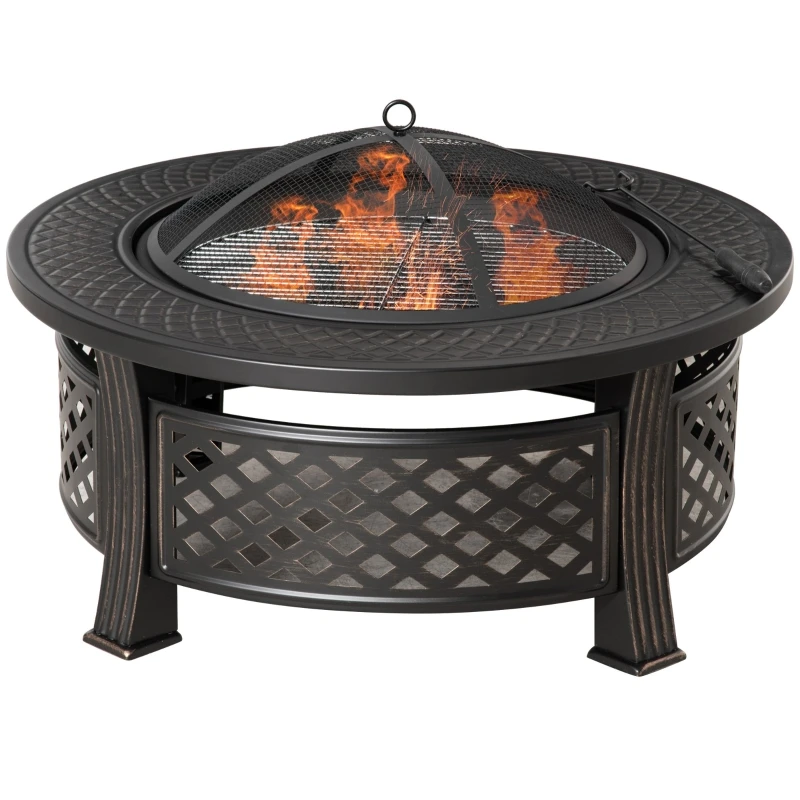 Feuerschale mit Poker, Funkenschutz, Feuerkorb, runder Feuertisch, Feuerstelle für Garten, Camping, Grill, Stahl, schwarz, 81 x 81 x 50 cm – Detail 7