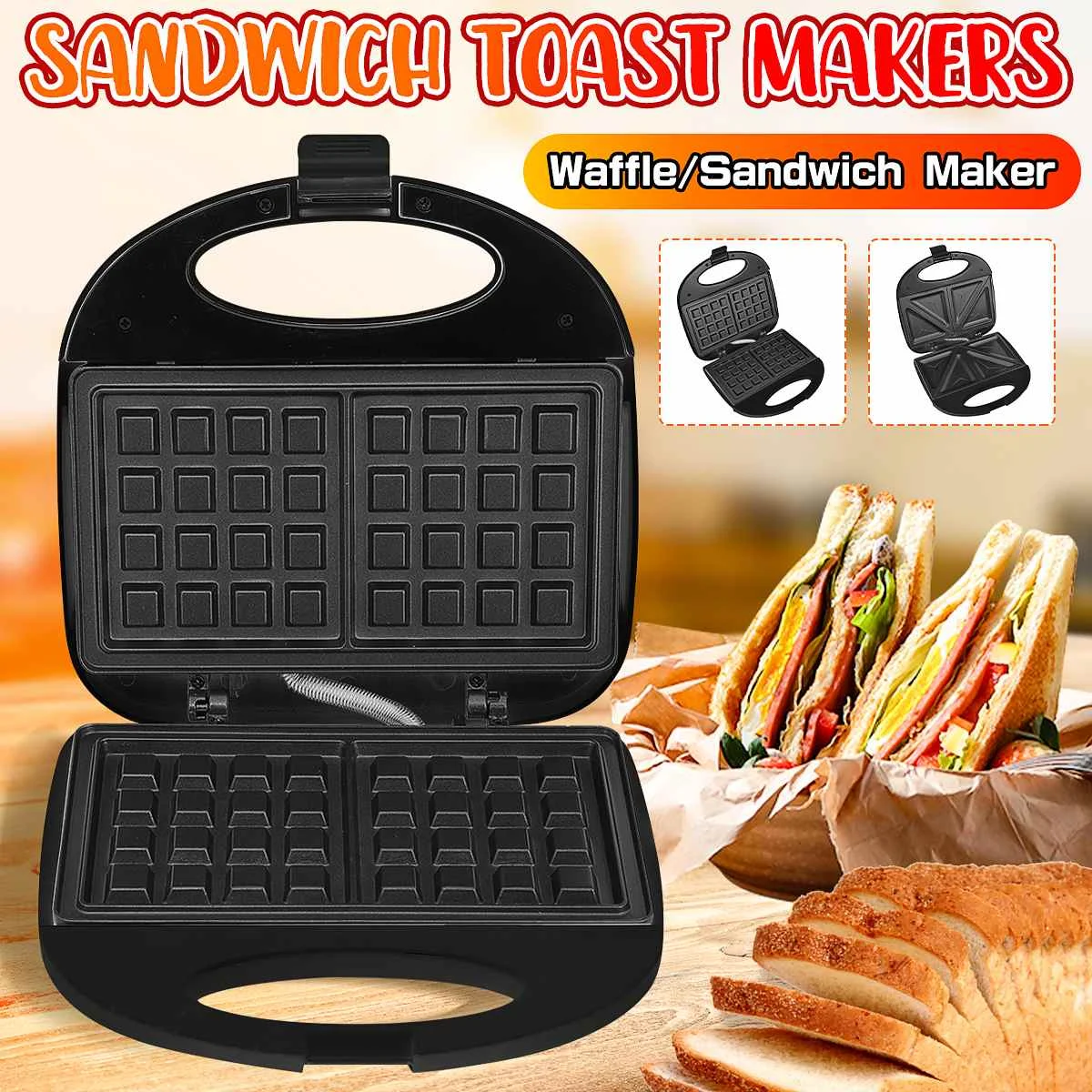 Multifunction SandwichMaker, Mini Toaster Omelette Grilled Cheese Machine  Baking Pan for Breakfast Grilled Cheese Egg Steak US Plug