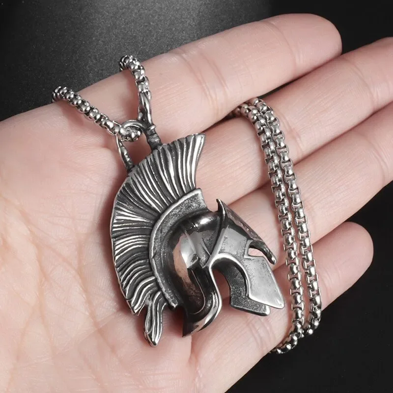 Spartan Warrior Helmet Pendant Necklace - 24" Chain, 18K Gold Plated Stainless Steel, Men & Women - View #11