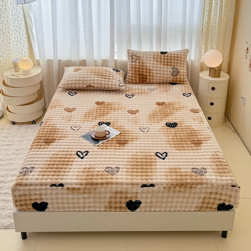 Fluffy Plush Fitted Bed Sheet Cartoon Long Hair Fleece Bed Cover for Double Bed Fundas De Colchón Winter Warm Mattress Cover 3