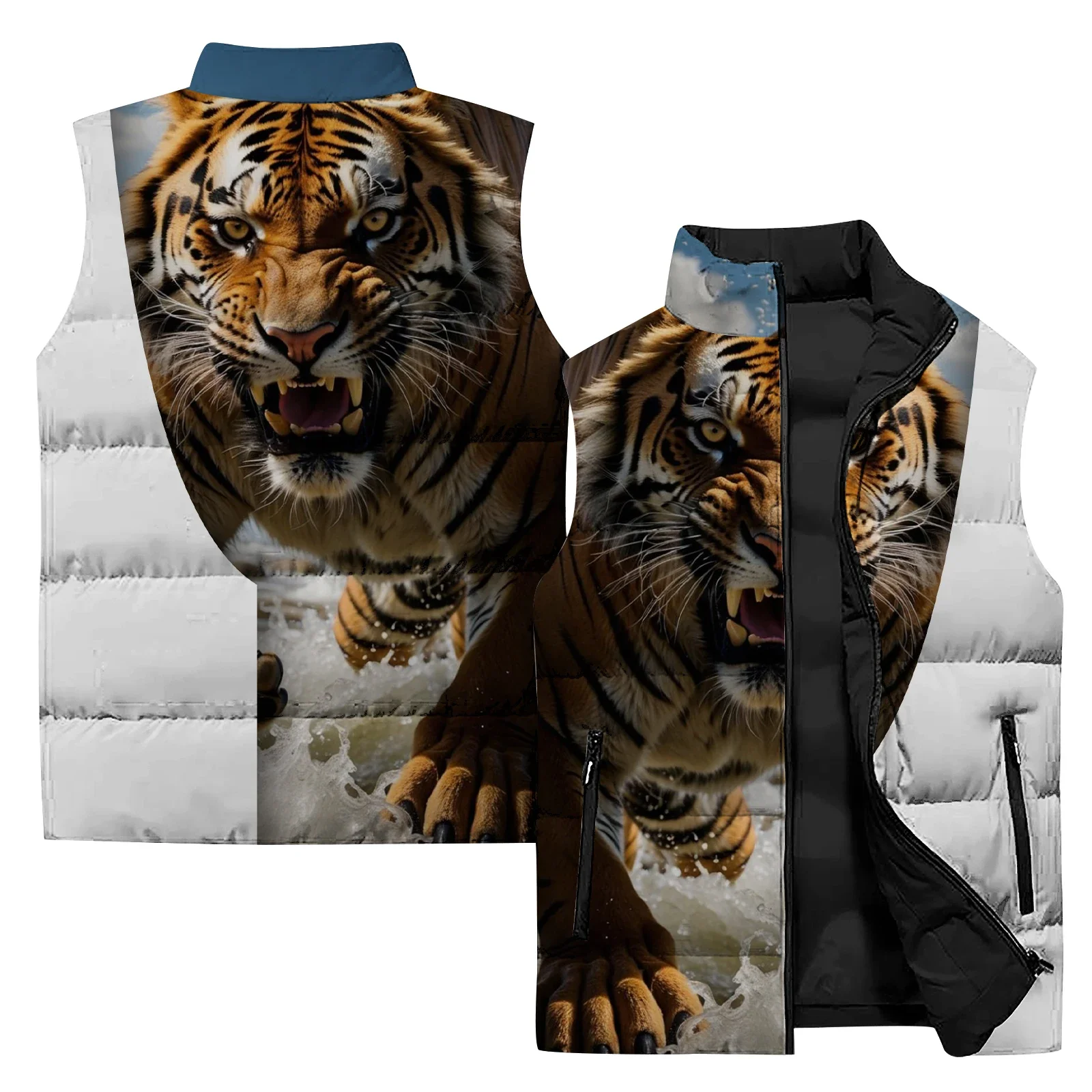 thumbnail image 1 of Chaleco de invierno para hombre, chaquetas, chaleco de algodón con estampado de tigre y lobo para hombre, chalecos para hombre, chaqueta de moda, ropa para hombre 2024, sin mangas, resistente al vient, 1 of 4