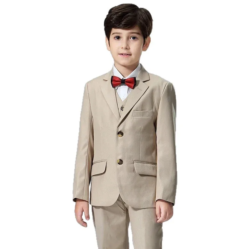Khaki Boy Wedding Party Costume Notch Lapel 2-Buttons Blazer Vest Pants Children Formal Suit Dress Kid School Graduation Tuxedos