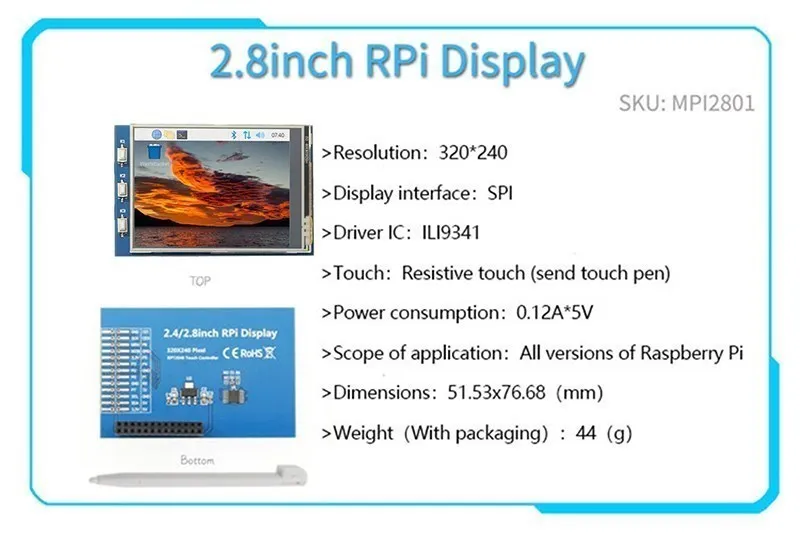 2.4/2.8/3.2/3.5 inch Touch Screen Display For Raspberry Pi 4B 3B B+ ZERO