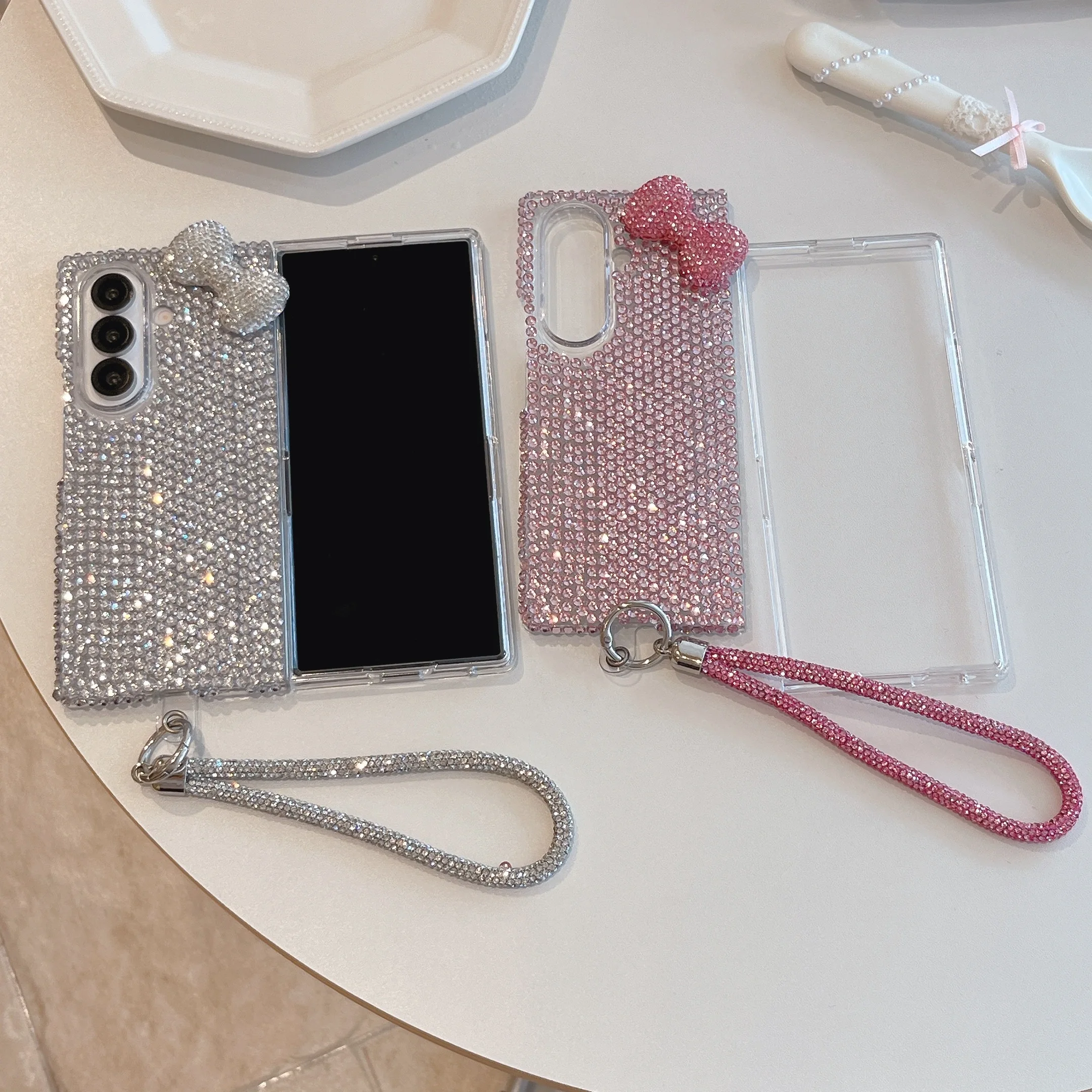 Korean Cute 3D Bowknot Glitter Rhinestone Phone Case with Full Screen Protection
