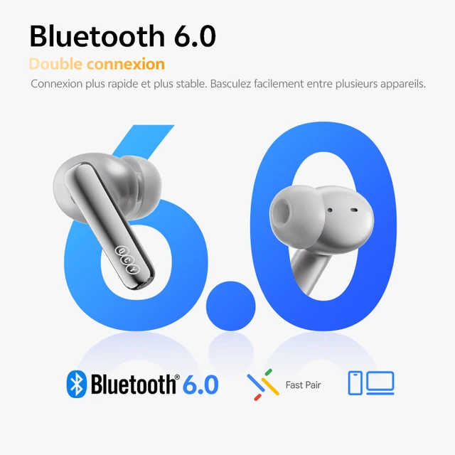 QCY MeloBuds N70 Écouteurs sans fil ANC Bluetooth 6.0, réduction de bruit adaptative, LDAC, audio haute résolution, 6 micros, ENC, 50 h d'autonomie, charge sans fil, détection intra-auriculaire 6 QCY MeloBuds N70 Écouteurs sans fil ANC Bluetooth 6.0, réduction de bruit adaptative, LDAC, audio haute résolution, 6 micros, ENC, 50 h d'autonomie, charge sans fil, détection intra-auriculaire 6