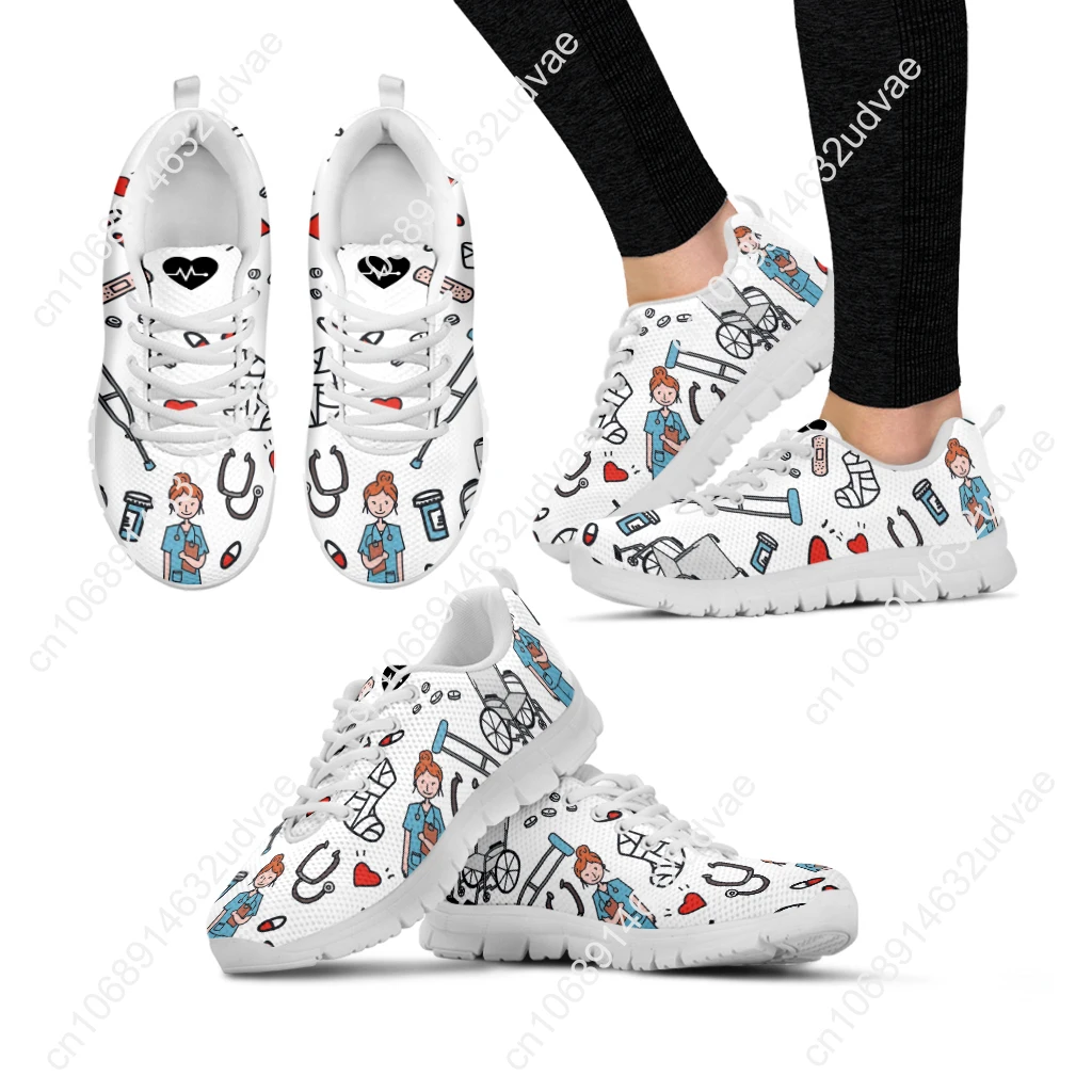 Spring Leisure Sneakers for Ladies Orthopedic Nurse Pattern Flats Lace Up Shoes Comfortable Air Mesh Footwear Zapato