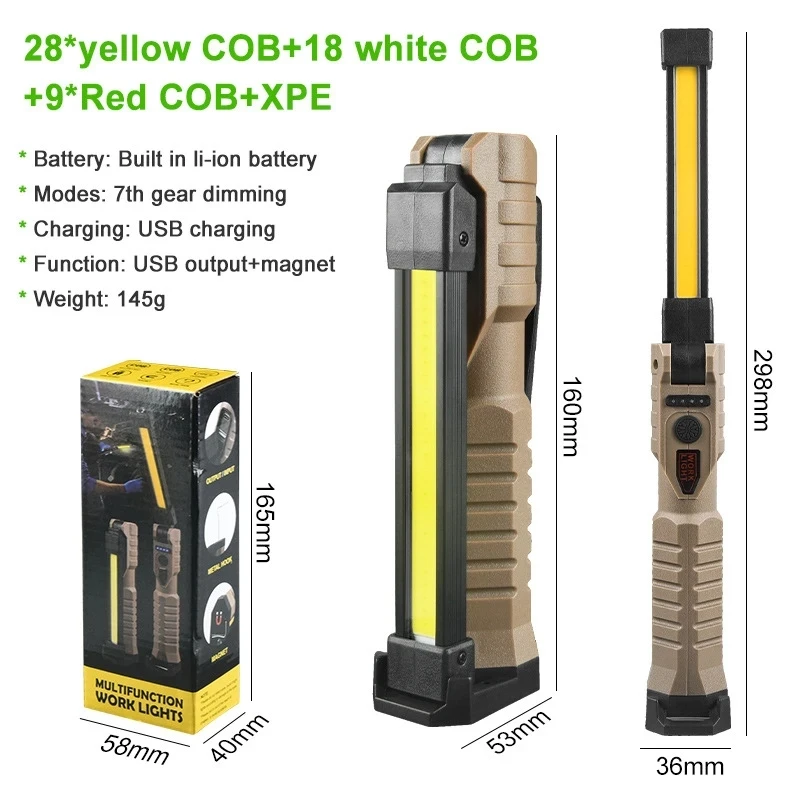 다기능 휴대용 COB LED 작업등, 바닥 강력 자석, 7 가지 모드, C 타입 충전식 손전등, 슈퍼 브라이트 랜턴