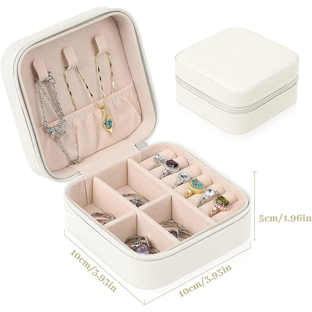 Portable Jewelry Box Jewelry Organizer Display Travel Jewelry Case Storage Boxes Word Print Leather Zipper Storage Packaging