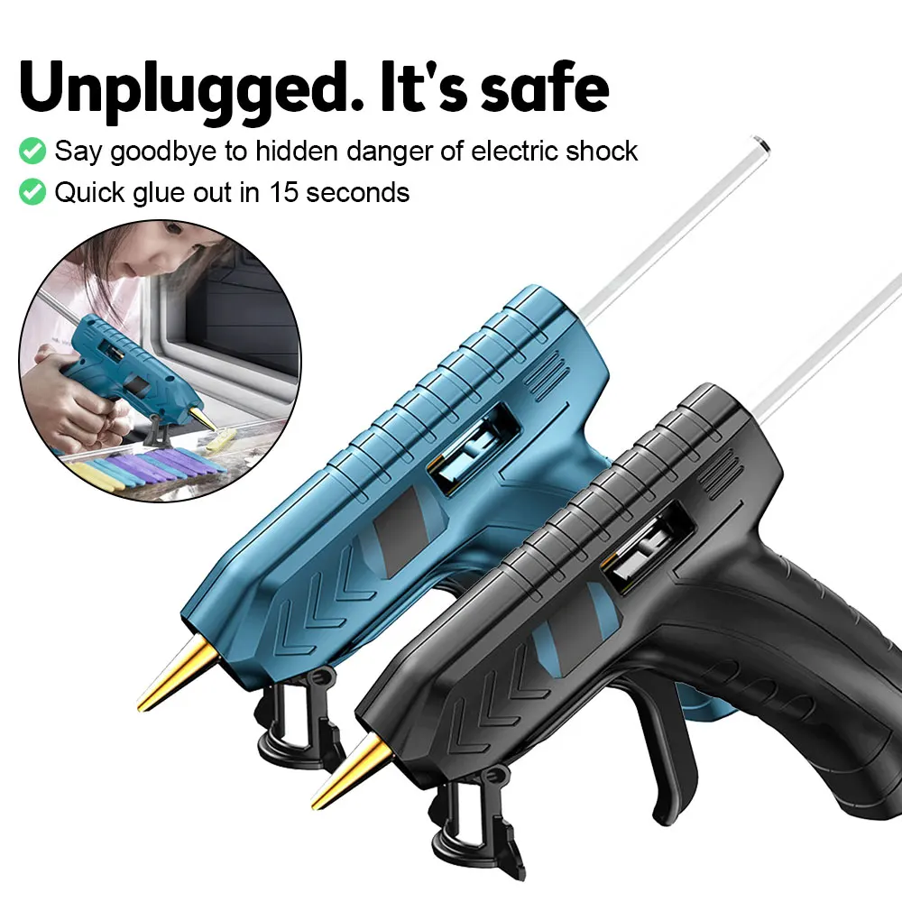 Cordless Hot Melt Glue Gun Machine USB Rechargeable Heat Temperature Tool Electric Hot Melt with Glue-Stick DIY Repairing Stick