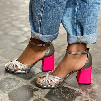 Open Toe Comfort Shoes for Women Female Sandal Buckle High Heels Large Size 2025 Summer Peep Girls Fashion High-heeled Big New 1