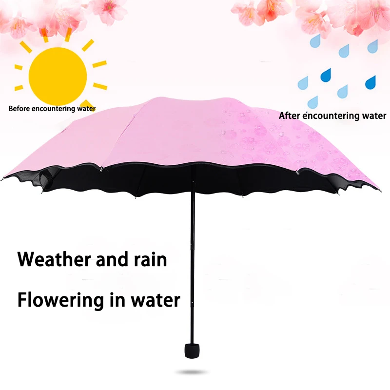 Ombrello Portatile Da Donna Antivento 3-Fiori Pieghevoli In Acqua Cambia Colore Anti-Uv Sun/Rain Umbrella Academy