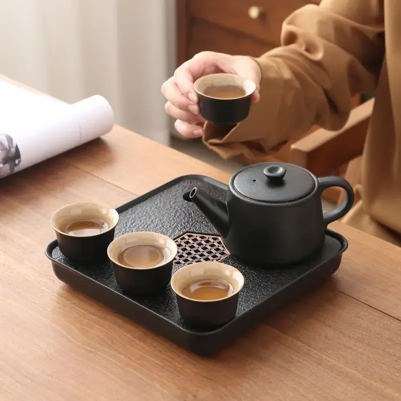 طقم شاي كونغ فو سيراميك + صينية دوران