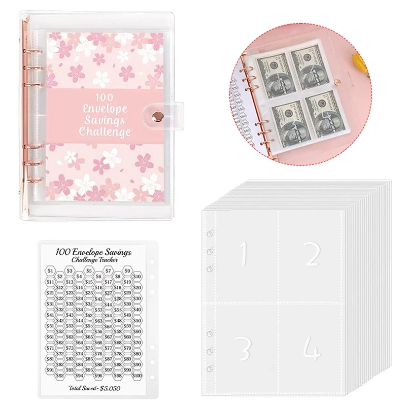 

100 Envelope Challenge Binder Budget Books Loose-Leaf Binder Couple Challenge Event Savings Folder Save Money Organizer