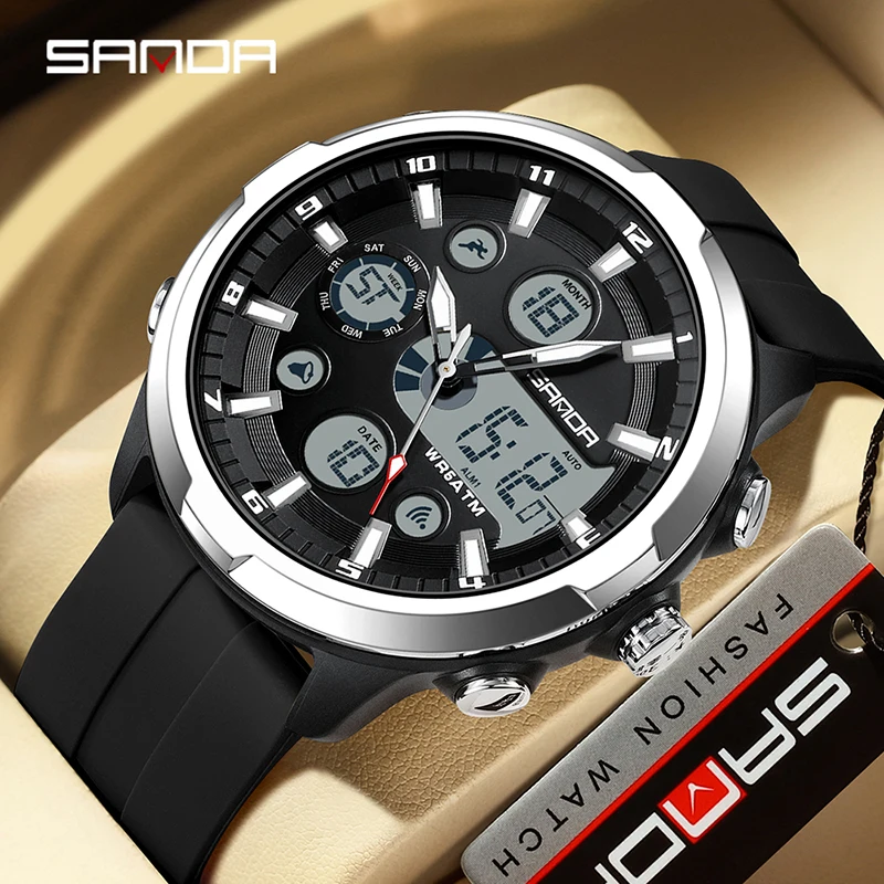 

2024 Top Sanda 9053 New Electronic Men's Watch Fashion and Casual Korean Edition Waterproof Night Glow Multifunctional Watch