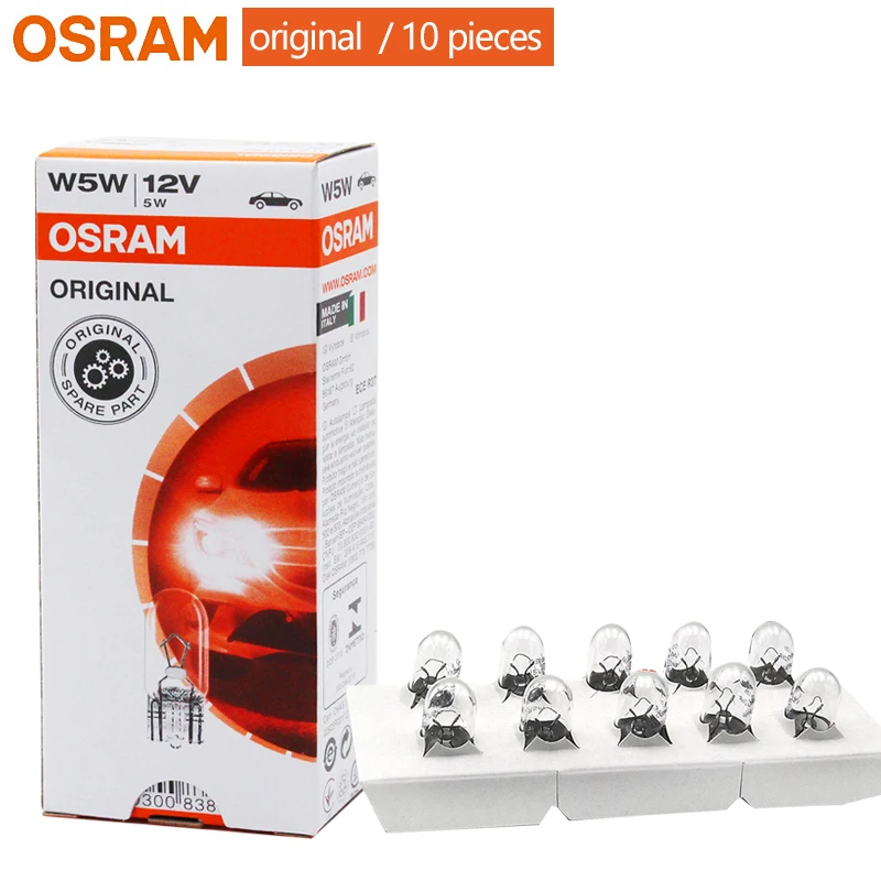 194 T10: Osram W5W OEM Original Standard White Halogen Bulbs | Pack of 10