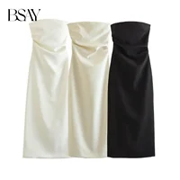 BSAY Women Fashion Summer New Sexy Split Back Zip Pleated Sleeveless Strapless Dress Chic Female French Elegant Evening - Image 3